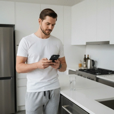 Person adjusting water intake based on weather app on phone