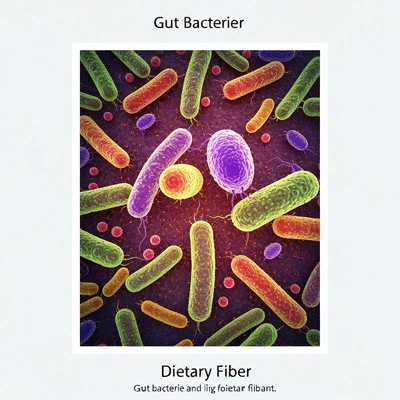 Microscopic view of gut bacteria thriving on dietary fiber