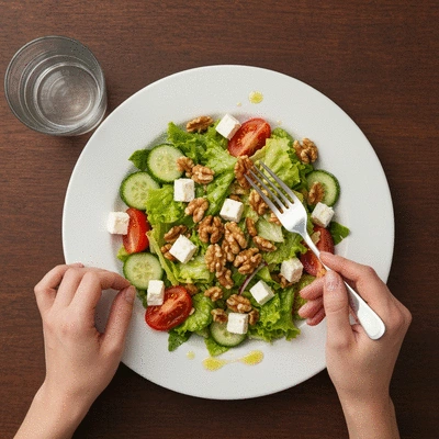 Person enjoying a meal rich in fiber and hydrating drinks